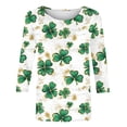 thumbnail image 4 of Meichang Hauts pour Femmes Chemise Tendance de la Saint-Patrick Manches 3/4 Chemises Graphiques Trèfle Chanceux Coupe Ample Col Rond Hauts d'Été Décontractés T-Shirt Irlandais, 4 of 5