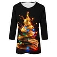thumbnail image 5 of Womens T-shirts Xmas Tree Print Christmas Shirts 3/4 Sleeve Tops Crew Neck Casual Fashion Holiday Graphic Tees (XL, Black 02), 5 of 5