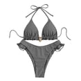 thumbnail image 4 of WEIGFI Womens Bikini Sets 2 Piece Bathing Suit Plaid Ruffles Tops And Bottom Halter Neck Cheeky Swimwear Elegant Triangle Summer Pool Comfort Holiday Swim Wear,Black,L, 4 of 5