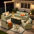 thumbnail image 3 of Vcatnet Patio Outdoor Conversation Set, 10 Pieces Sectional Sofa with 54" Fire Pit, All Weather Wicker Patio Furniture Set with Swivel Rockers and Solar Powered Coffee Table, Dark Gray, 3 of 10