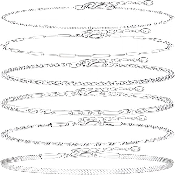 DESIGNICE Ankle Bracelets for Women Waterproof - Gold Plated Non Tarnish Layered Cuban Link Chain Rope Figaro Herringbone Anklets Set Plus Size Anklet Summer Foot Jewelry Gift Adjustable 8-12 Inch