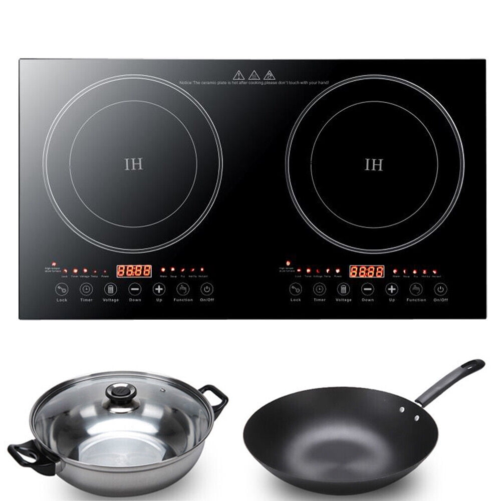 110V Electric Double Burner Dual Induction Cooker Cooktop 2400W Countertop Stove