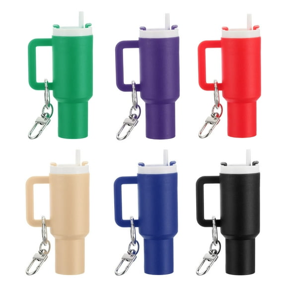 Uxcell 6Pcs Mini Cup Keychain, Lip Balm Holder Mini Tumbler Key Chain Decor Keychain Charm for Backpack Handbag Purse Multicolored