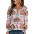 thumbnail image 2 of Women's Casual Loose Fit Christmas Print V-Neck Top T-Shirt, Holiday Graphic Tee, Comfortable Everyday Blouse for Fall Winter,Watermelon Red,S, 2 of 6