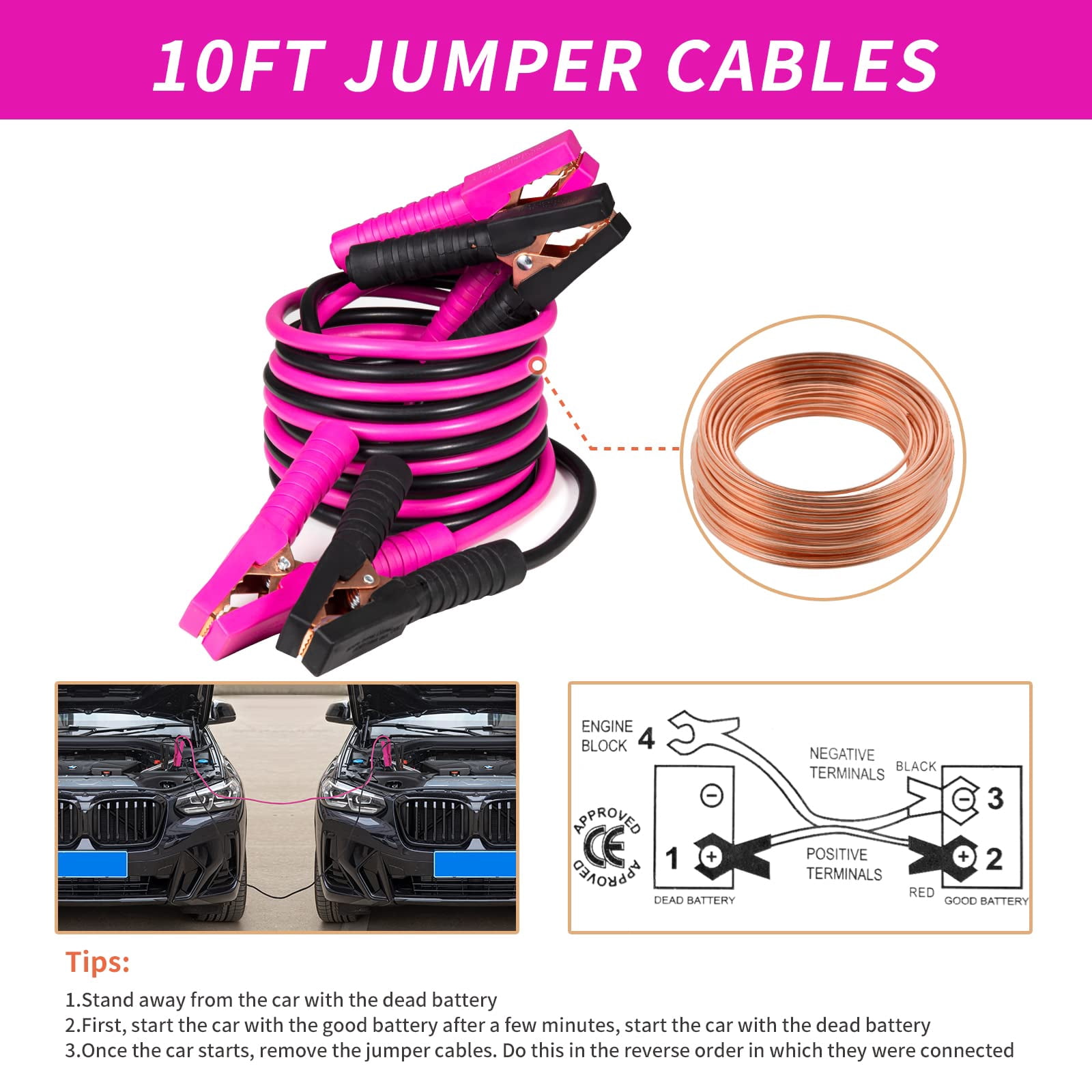 vioview Roadside Emergency Car Kit, Pink Car Emergency Kit with Jumper Cables (10 Foot), Auto Vehicle Safety Road Side Assistance Kits for Teen Girls and Women's Gifts