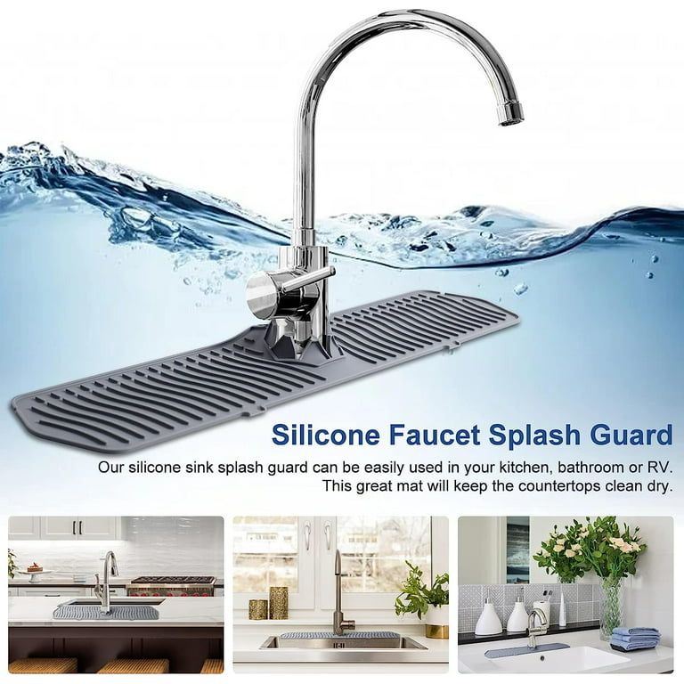 24 inch Sink Splash Guard Mat, Silicone Faucet Handle Drip Catcher Tray,  Longer Silicone Sink Mat for KitchenBathroom, Drip Protector Splash