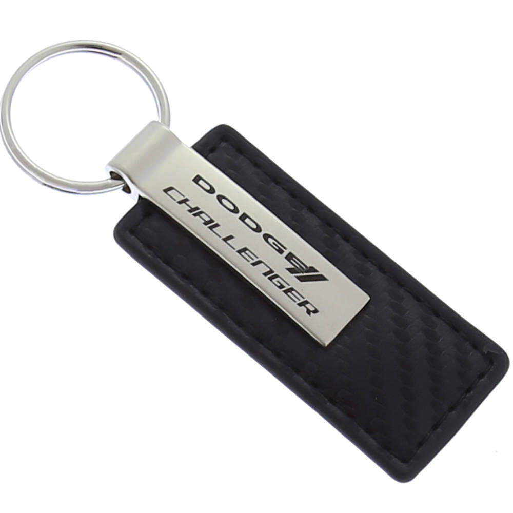 AutoGold Dodge Challenger Black CF Carbon Fiber Leather Key Chain Ring Tag Fob Lanyard KC1550.CHA