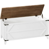 Jeskie 47.2" Toy Box, Storage Chest with Safety Hinges, Toy Chest Storage, Wooden Storage Bench for Bedroom, Living Room, White and Walnut WH16CW01