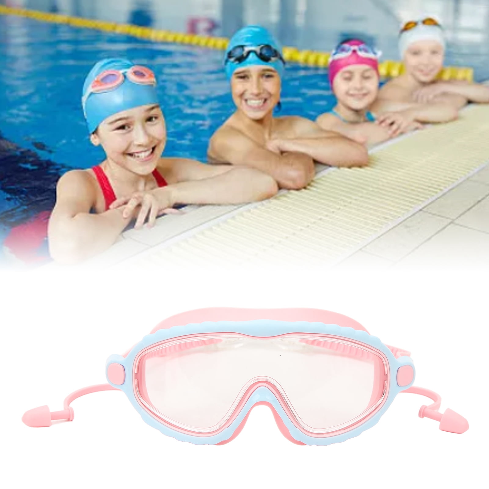 Children Swim Goggles  Set, Comfortable Large Frame Swim Glasses Fogproof Nose Clip Ear Plugs With  Case For Swimming Accessories