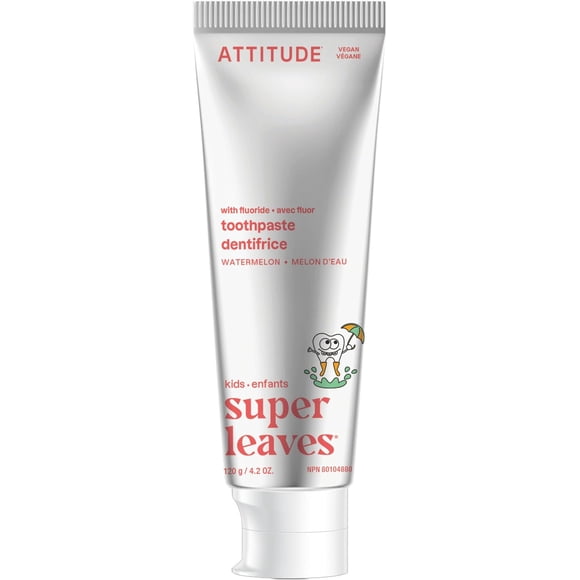 ATTITUDE Dentifrice Naturel pour Enfants au Fluorure, Fabriqué au Canada, Prévient la Carie Dentaire et les Caries, Végane et Sans Sucre, Melon d'Eau, 120 Grammes