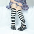 thumbnail image 4 of Naierhg Thermal socks 1 Pair Leg Socks Adorable Skin-friendly Multi-colored Fashion Striped Leg Warmers for Girl Black-Rose Red Stripe, 4 of 8