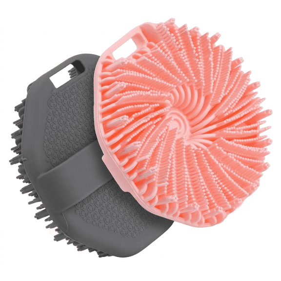 ROSEXIXI 2 Pack Silicone Body Scrubber Soft Shower Brush and Scalp Massager Pink Gray for Deep Exfoliating