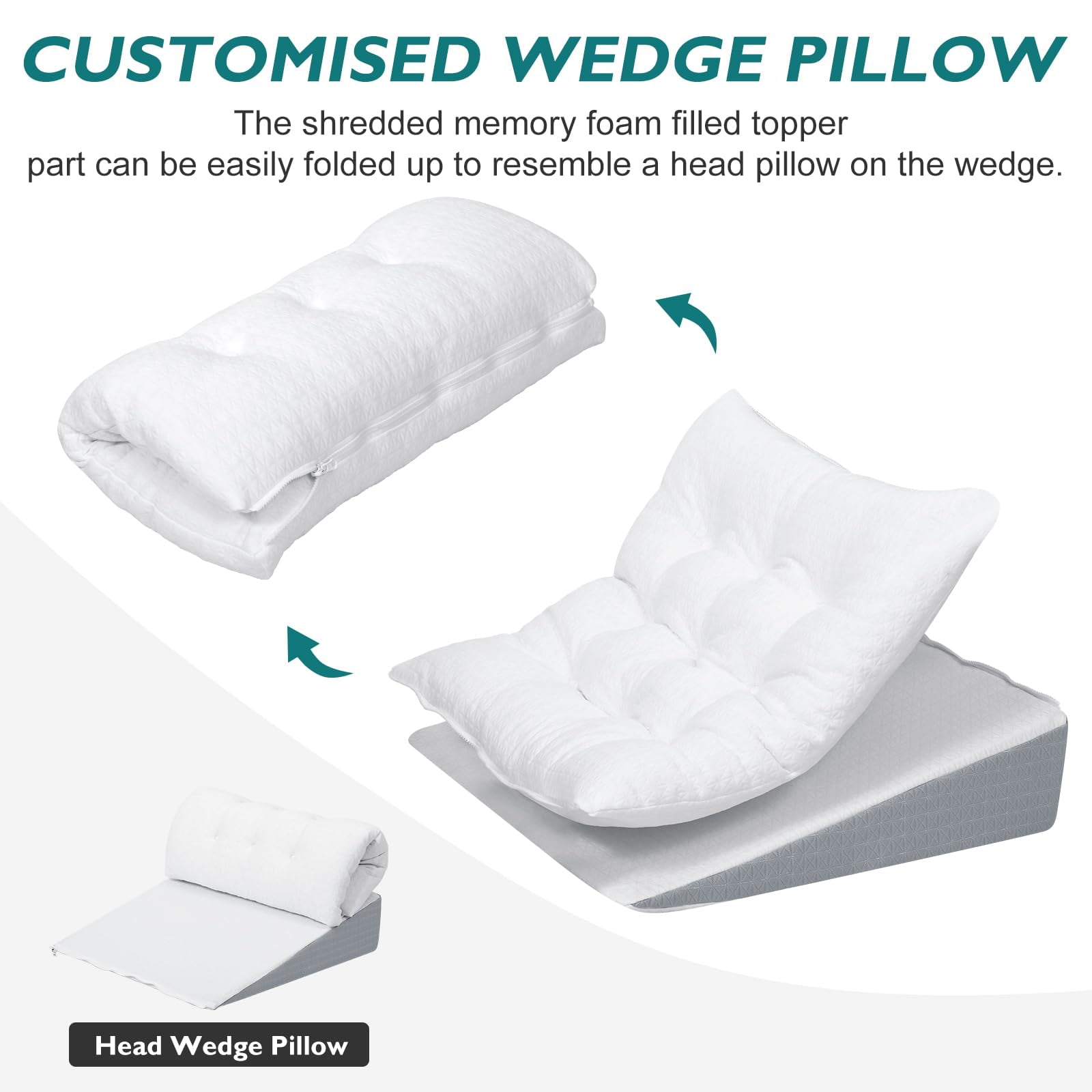 Baibu Adjustable Wedge Pillow for Sleeping Memory Foam Tufed Top Pillow Wedge for After Surgery Back Support Leg Elevation
