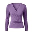 thumbnail image 6 of HongQid Women's Wrap V Neck Long Sleeve Top Front Twisted Ruched Detail Soft Stretchy Body Hugging Cut Casual Outfit for Spring Fall Fashion Basic Layering Blouse Tee Shirt, 6 of 6