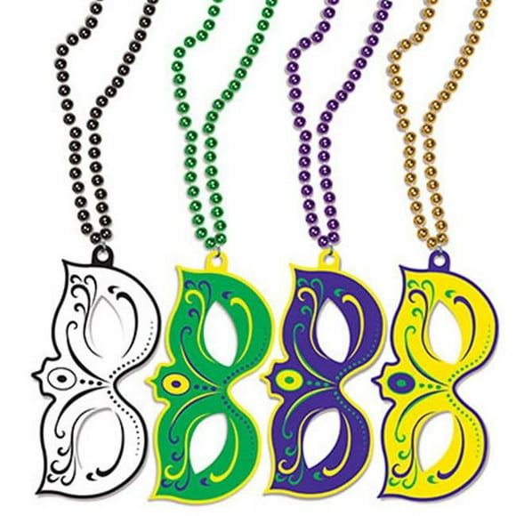 The Beistle 60648 Mardi Gras Masks with Beads, Pack of 12