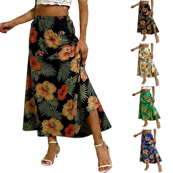 Mifsaly Tropical Floral Maxi Skirt Women High Waist A-Line Summer Skirts Elegant Lightweight Summer Travel Vacation Outfits XXL