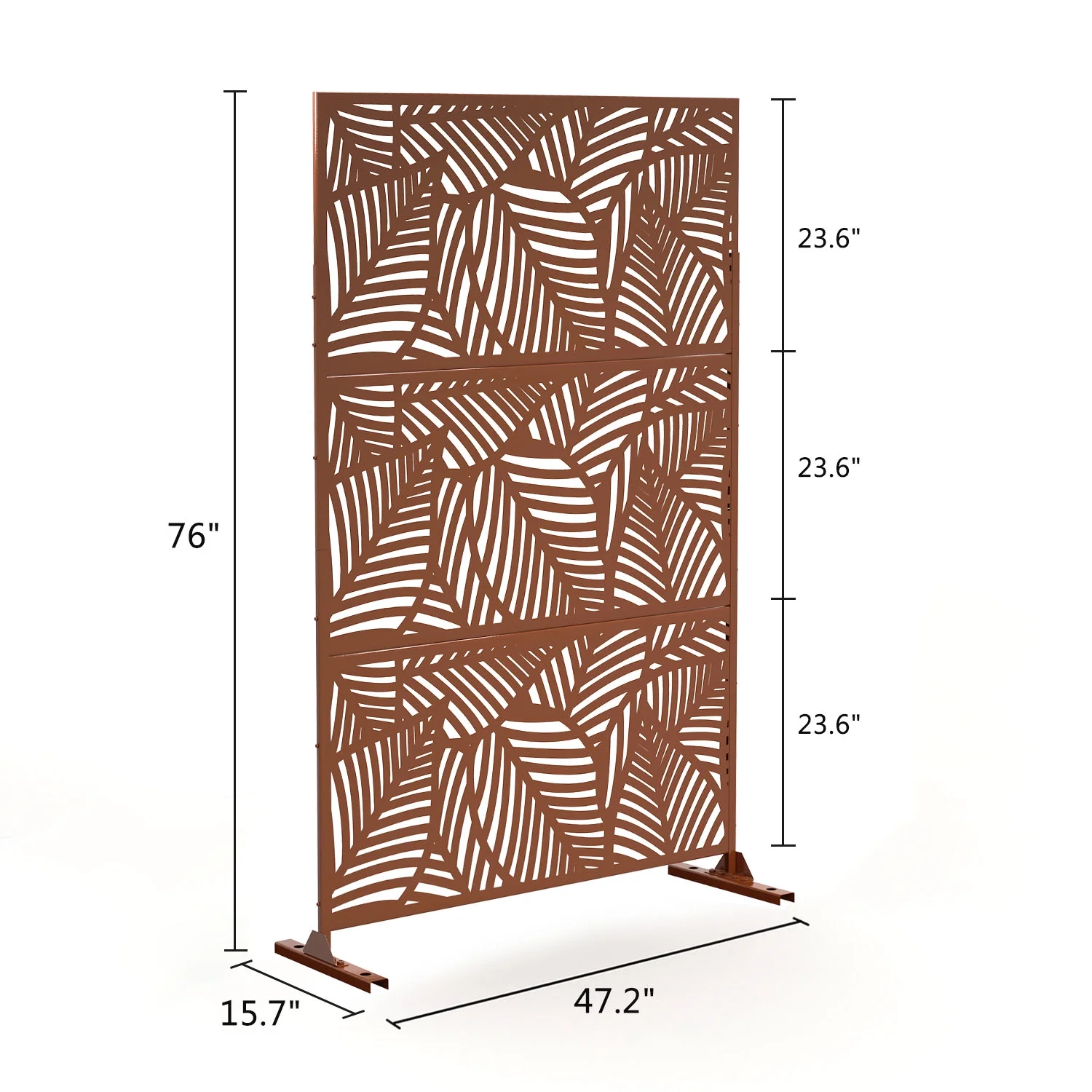 MAYEERTY 72*47" Outdoor Brown Metal Freestanding Privacy Panel Screen for Patio, Leaf Hollow - Out Pattern