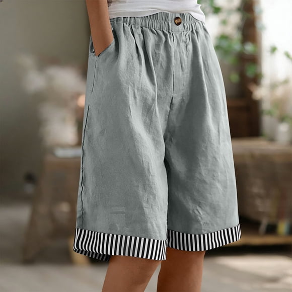 HongQid Bermuda Shorts for Women High Waisted Khaki Dressy Casual Wide Leg Summer Shorts with Elastic Waist