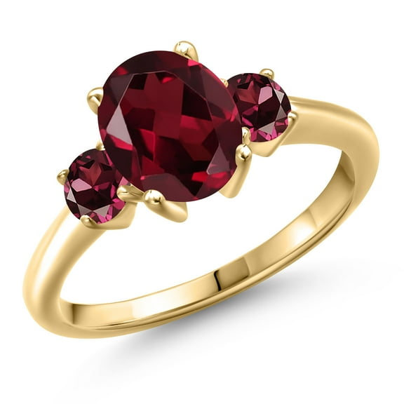 Gem Stone King 10K Yellow Gold Red Rhodolite Garnet Engagement Ring for Women | 2.74 Cttw | Oval 9X7MM | Gemstone January Birthstone | Size 5