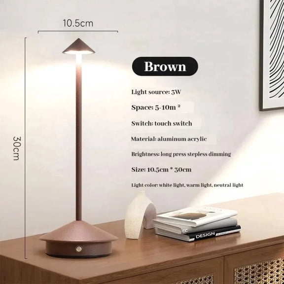 Cordless LED Table Lamp,Rechargeable Cone Head Touch Sensor LED Table Lamp - 3 CCT Stepless Dimming for Restaurant Hotel Bedroom Bar Home Decor