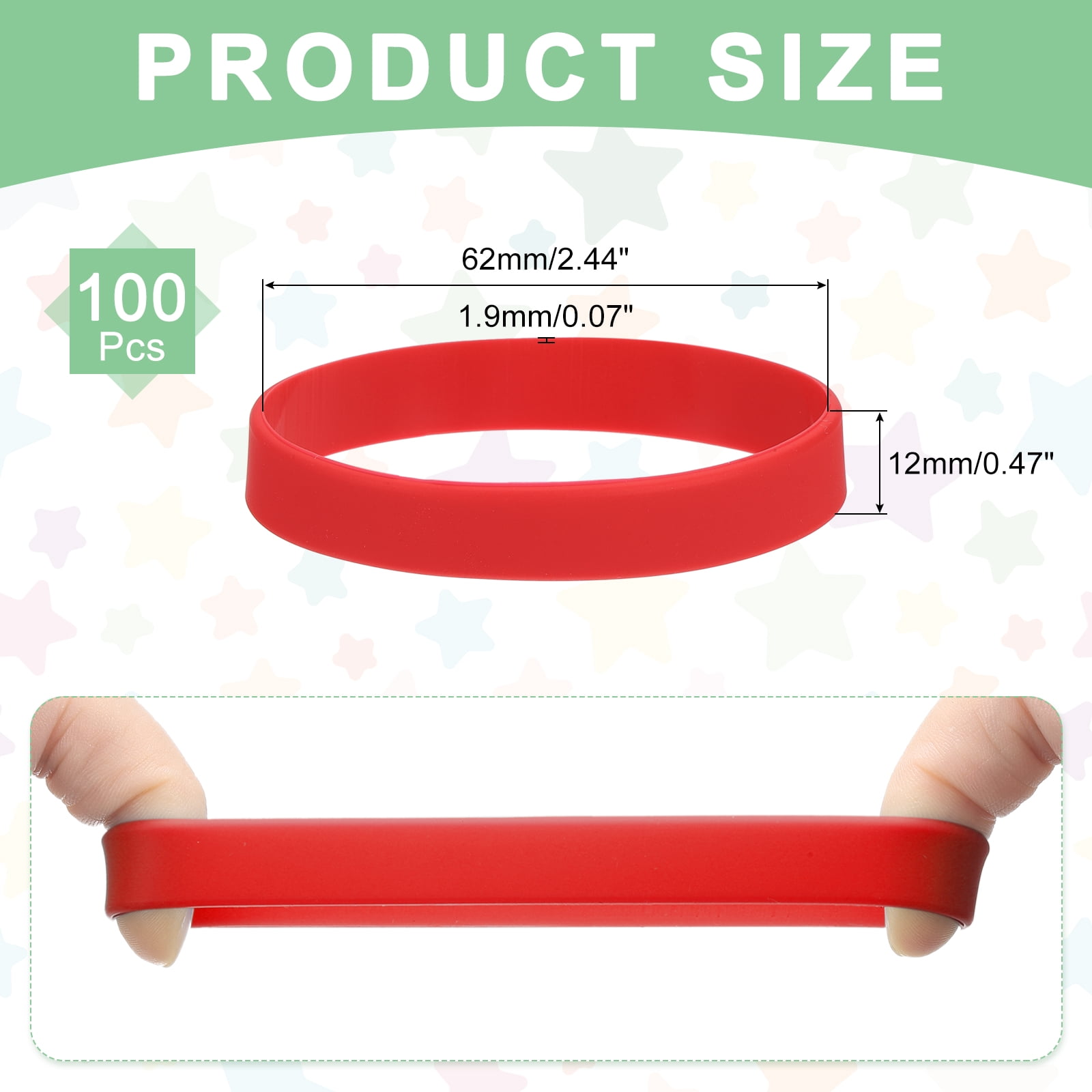 100Pcs Silicone Rubber Bands Non-slip 4 Inch Flat for Books, Red