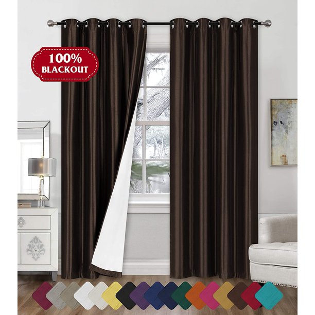 Faux Silk Blackout Curtains - 2-Panel Sets of 54x84 Room Darkening