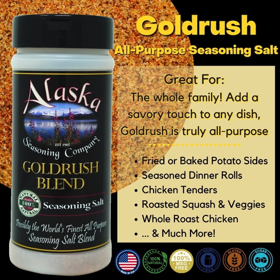 Gold Rush Seasoning Salt - All Purpose Seasoning Mix -  Blended With  100% Natural  Mixed Spices & Seasonings - Alaska Seasoning Company