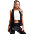 thumbnail image 2 of Mufeng Womens Fringe Faux Suede Vest Sleeveless Open Front Rivets Hippie Tank Top Western Cowgirl Black L, 2 of 7