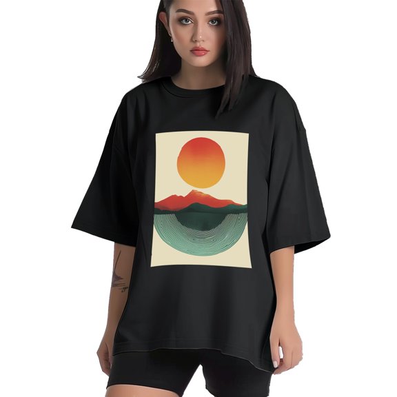 Plus Size Shirt for Women Black Tops for Women Short Sleeves Shirt for Women Abstract Sun T Shirt Crewneck Shirt for Women XS