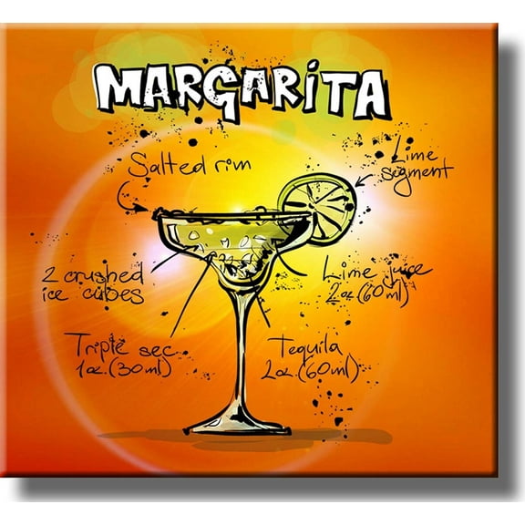 Margarita Cocktail Recipe Drink Picture on Stretched Canvas, Wall Art Decor, Ready to Hang!
