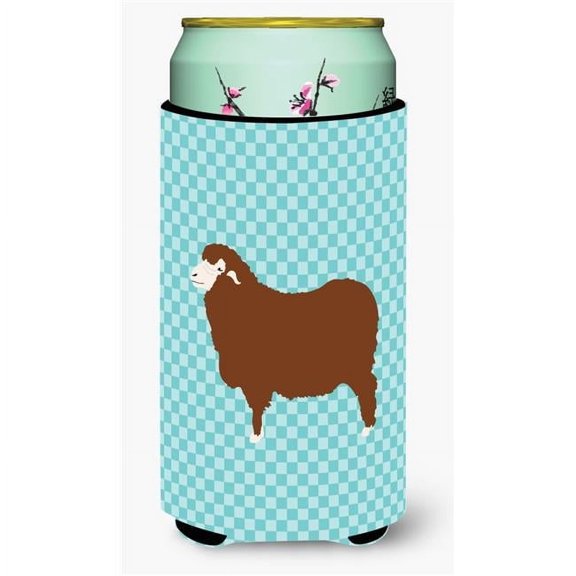 Merino Sheep Blue Check Tall Boy Beverage Insulator Hugger