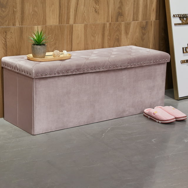 PINPLUS 43.3" Velvet Ottoman Storage, Extra Large End of Bed Storage