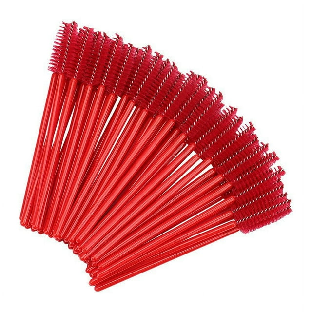 Zhuge 200 Pcs Disposable Eyelash Mascara Brushes for Eye Lashes Extension Eyebrow and Makeup (Red)