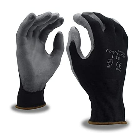 

12-Pack of Cordova 6895BXS Cor-Touch Lite Premium Work Gloves 15-Gauge Black Nylon Shell Gray Polyurethane Palm Coating X-Small