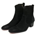 thumbnail image 4 of OSSTONE Dress Boots Chelsea Designer Boots for Men Zipper-up Leather Casual Heel Shoes JY002-BlackSuede-7 Suede Black, 4 of 6