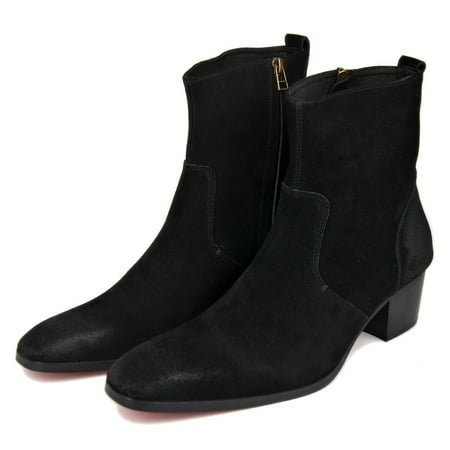

OSSTONE Dress Boots Chelsea Designer Boots for Men Zipper-up Leather Casual Heel Shoes JY002-BlackSuede-8.5 Suede Black