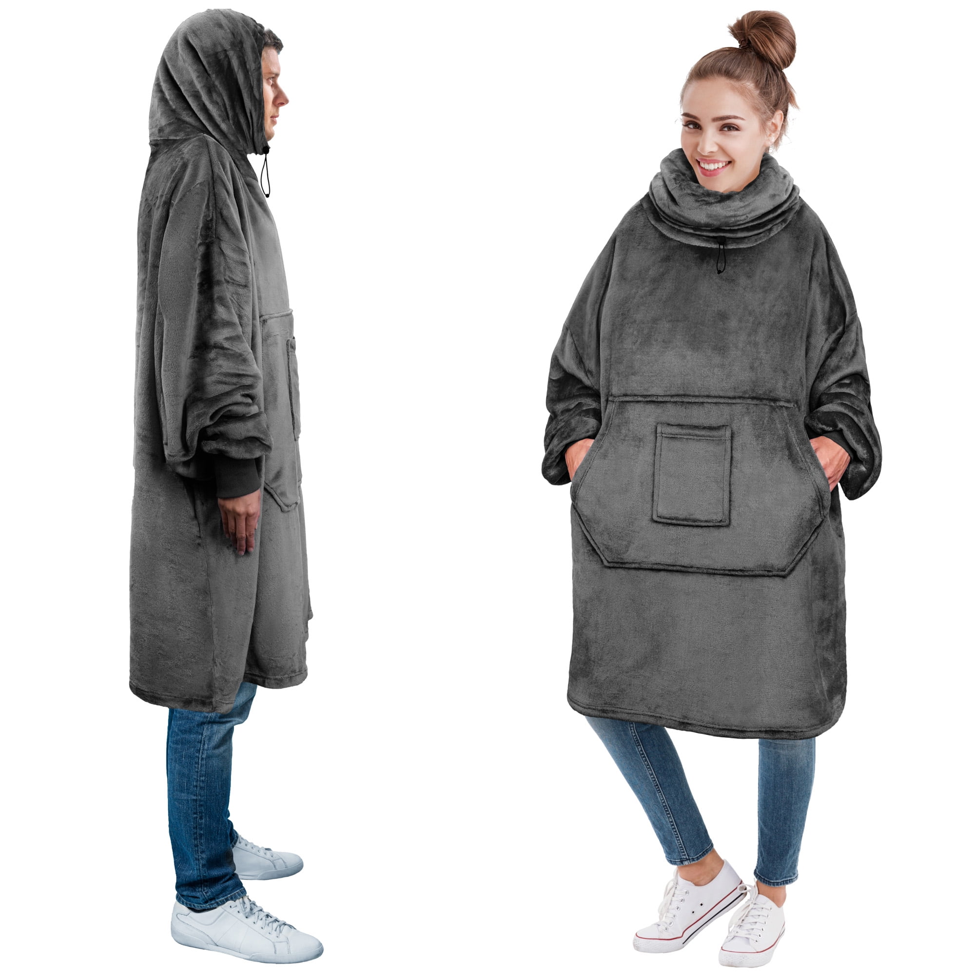 PAVILIA Wearable Blanket Hoodie for Women Men Oversized Hoodie Sweatshirt Blanket Hooded Sweater Blanket Neck Warmer Fleece Soft Hug Sleep Pod Adult Cozy Warm Plush Gift Ideas for Mom Wife Gray