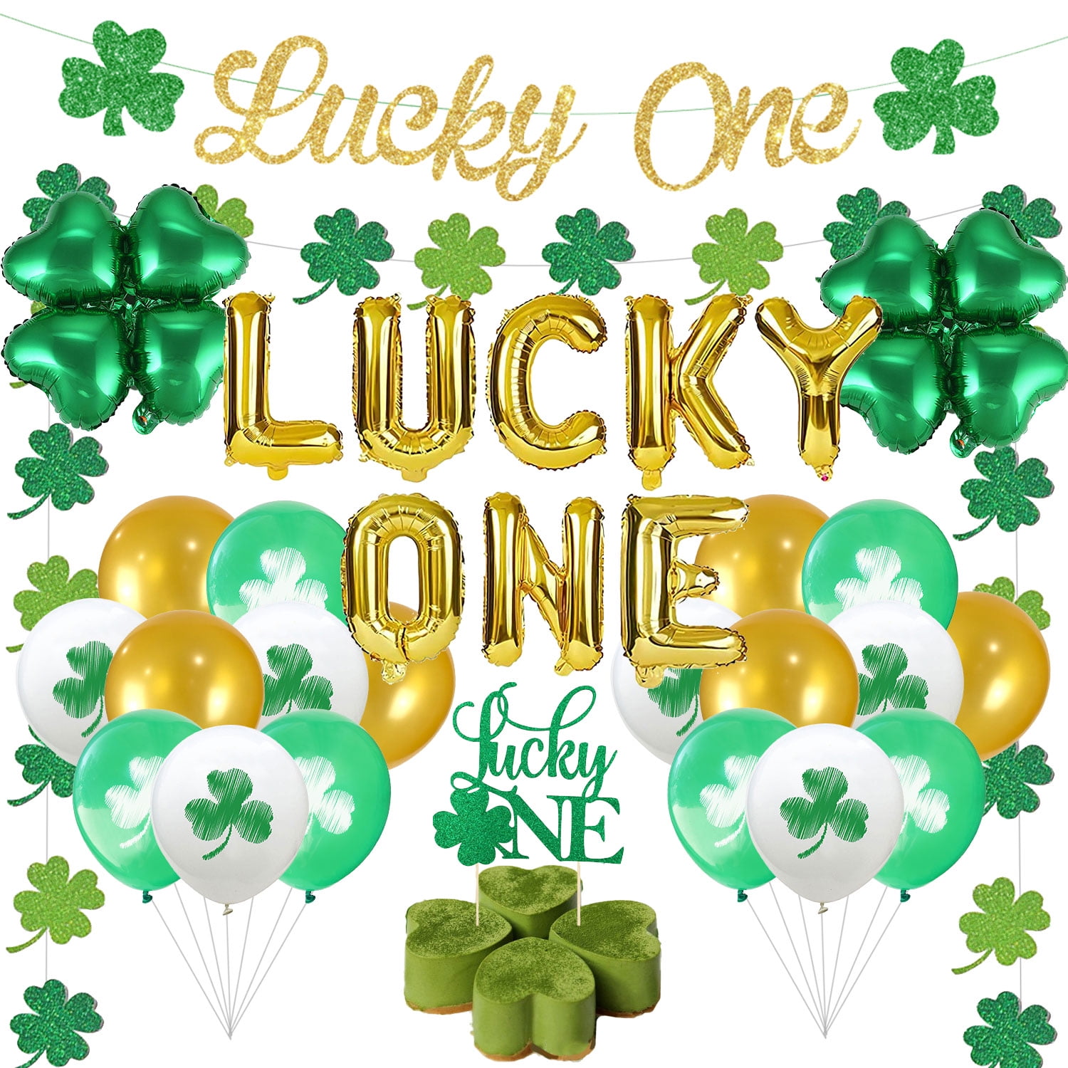 St. Patrick's Day First Birthday Party Decorations Kit Lucky One Foil  Balloons Cake Topper Shamrock Four Leaf Clover Garland Lucky Irish 1st  Birthday