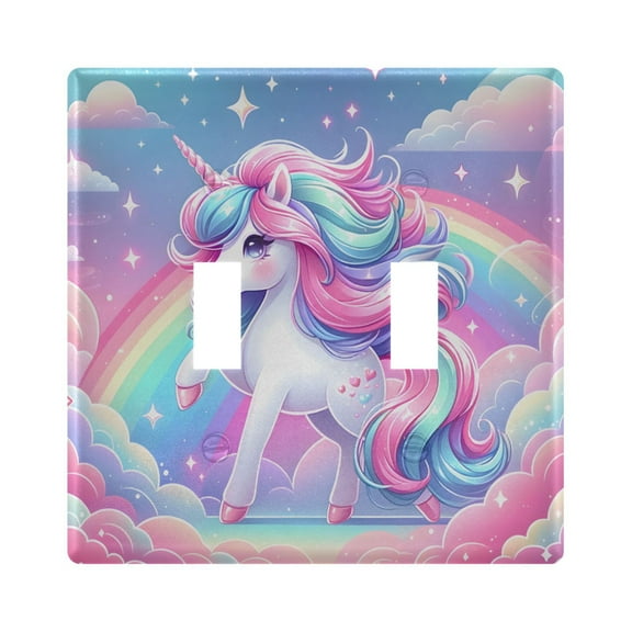 2 Gang Light Switch Cover Plate Beautiful Fantasy Unicorn Wall Plate Decorate Electrical Outlet Cover Plates 4.56”x4.48”