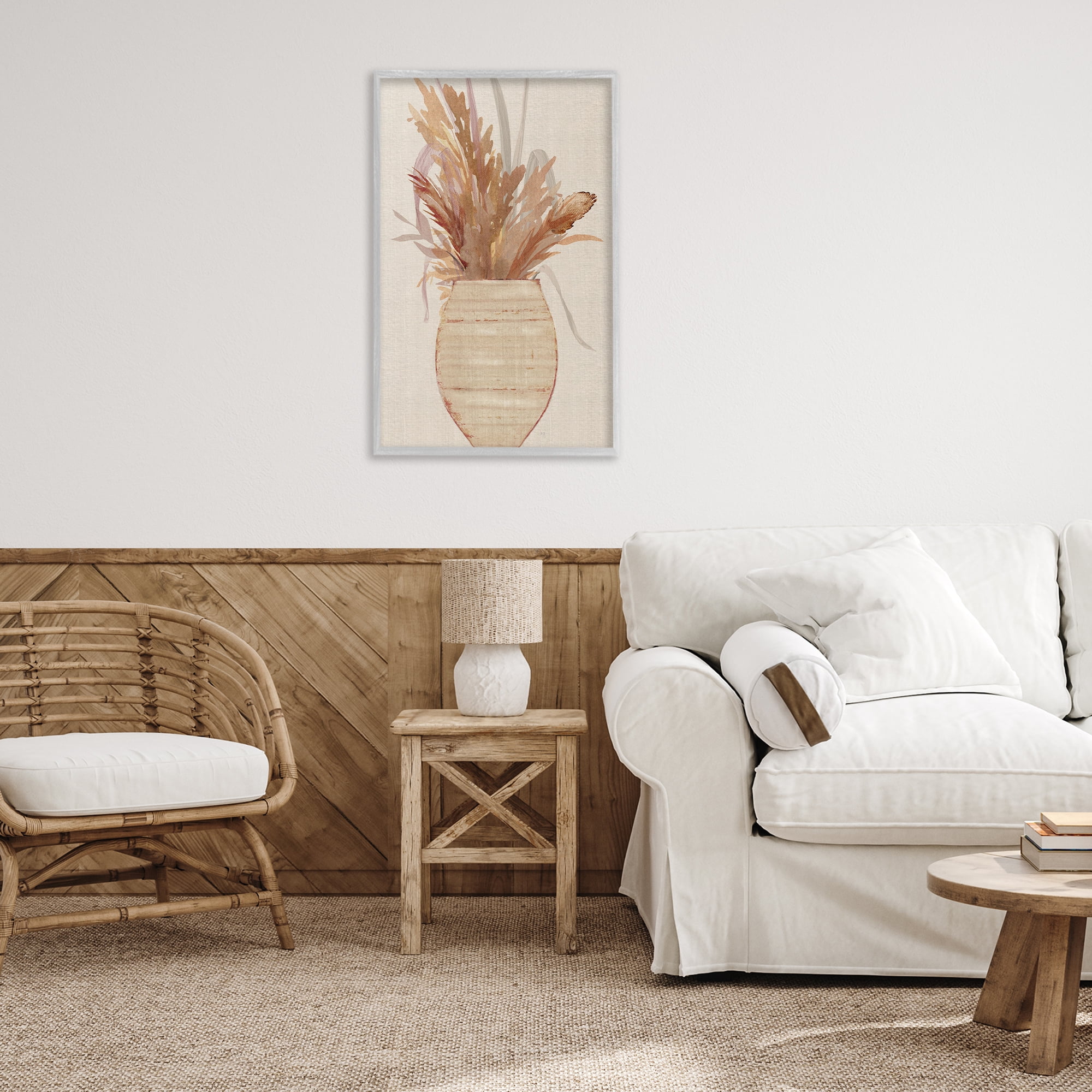 Stupell Industries Rustic Wheat & Pottery Botanical & Floral Painting Gray Framed Art Print Wall Art, 20 x 30