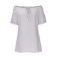 thumbnail image 4 of Pejock Women Summer Casual Cold Off Shoulder Tshirts Lace Patchwork Short Sleeve Tops Oversized Women's Loose Dressy Tops Shirt Blouse S-5XL, 4 of 6