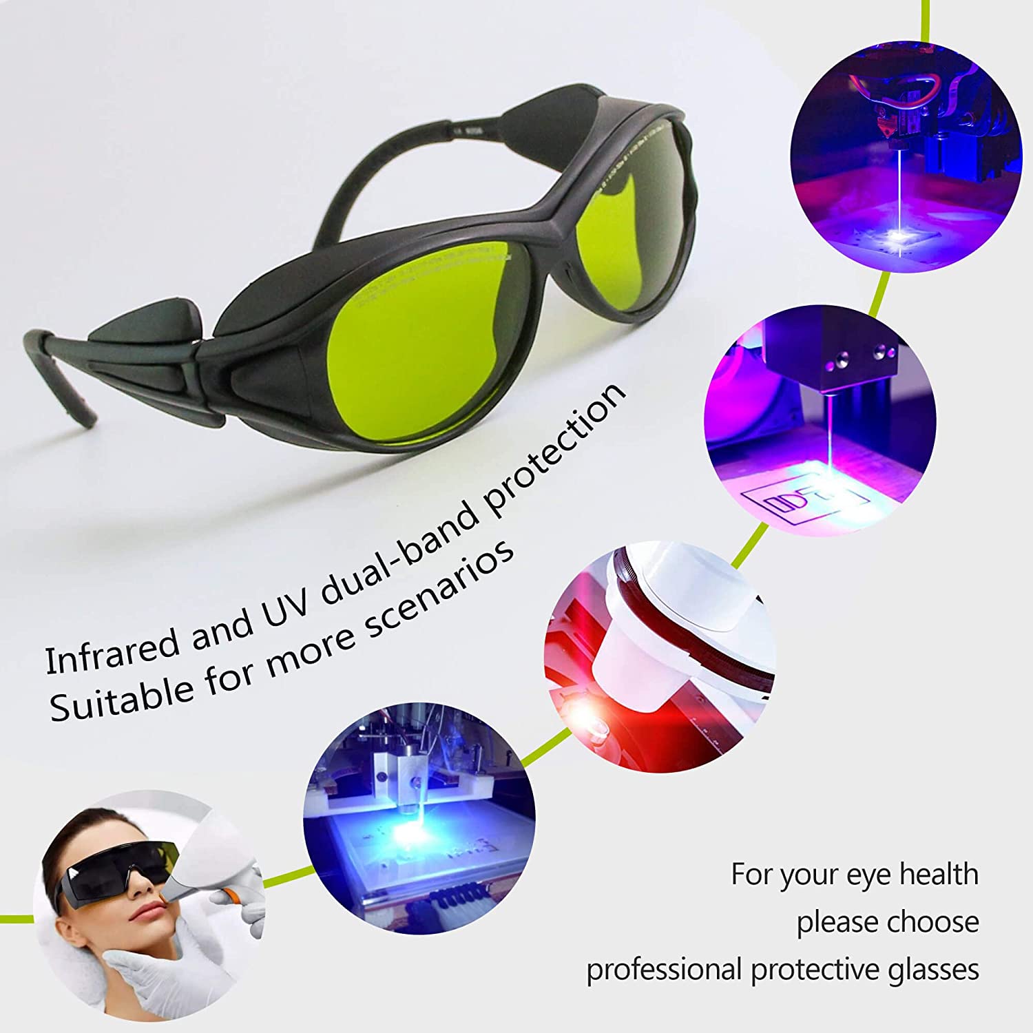 180-420 &740-1100nm Laser Safety Glassess 808nm Laser Engraving Protective Goggles,980nm, 1064nm Industrial Laser Protective Glasses,Professional OD6+ YAG,Semi-Conductor, Fiber Laser Safety Glassess