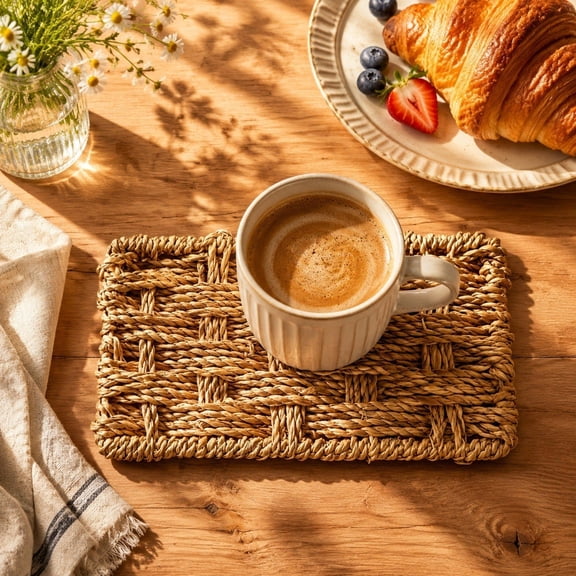 Woven Placemats,Rattan Placemats Rectangle Natural Placemats Wicker Heavy Braided Straw Placemat Farmhouse Square Plates Place mats for Indoor/Outdoor Patio Table
