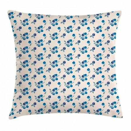 Sugar Plum Cottage - Botanical Throw Pillow Cushion Cover, Mountain Blueberries Fruit Branches Organic Cottage Garden Concept, Decorative Square Accent Pillow Case, 16 X 16 Inches, Beige Cobalt Blue Plum, by Ambesonne