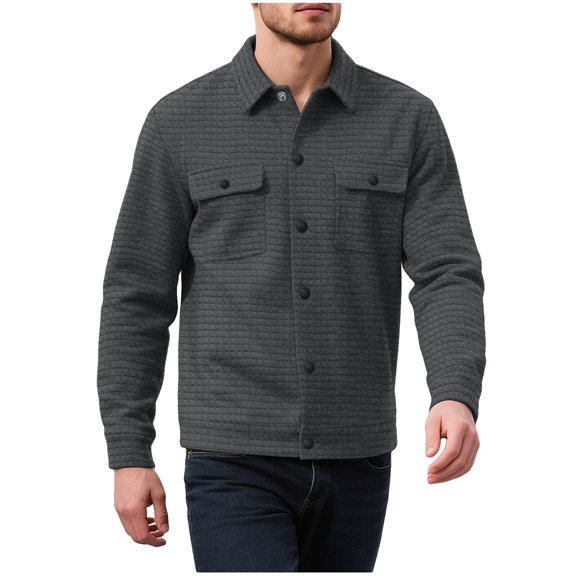 Dagegui Mens Shirt Jacket Casual Button Down Waffle Jackets Long Sleeve Shacket Overshirt with Pockets Dark Gray S