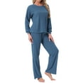 thumbnail image 4 of INSPIRAR CHIC Conjuntos de Pijamas de Punto Acanalado para Mujeres de 2 Piezas, Parte Superior de Manga Larga y Pantalones, Ropa de Dormir, PJs, Conjuntos de Ropa de Estar en Azul Oscuro, 4 of 5