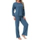 thumbnail image 4 of INSPIRAR CHIC Conjuntos de Pijamas de Punto Acanalado para Mujeres de 2 Piezas, Parte Superior de Manga Larga y Pantalones, Ropa de Dormir, PJs, Conjuntos de Ropa de Estar en Azul Oscuro, 4 of 5