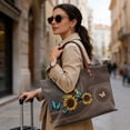 thumbnail image 2 of ZUXONGSY Leather Butterfly Sunflower Print Handle Handbag for Women Fashion Top Handle Tote Bag Lightweight Top Handles Work Bag with Zipper for Work Daily Travel, 2 of 6