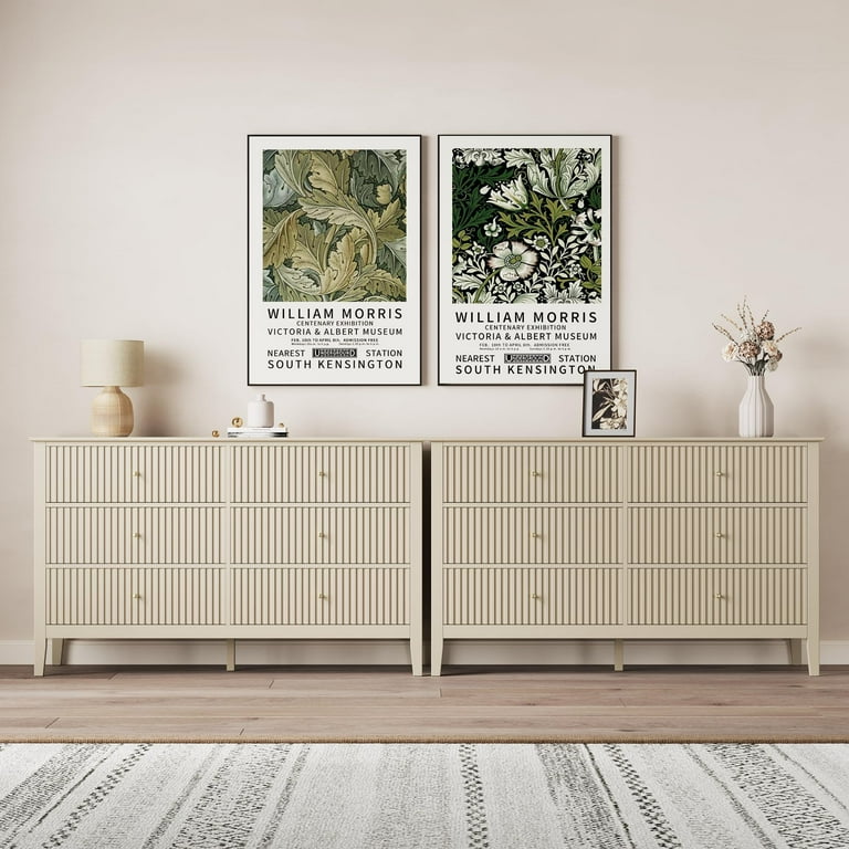 dresser beige color Fluted 6-Drawer 55 in. Wide Dresser, Modern Chest of Drawers for Bedroom, Living Room, Entryway-Natural Beige Color HDP80310-NO
