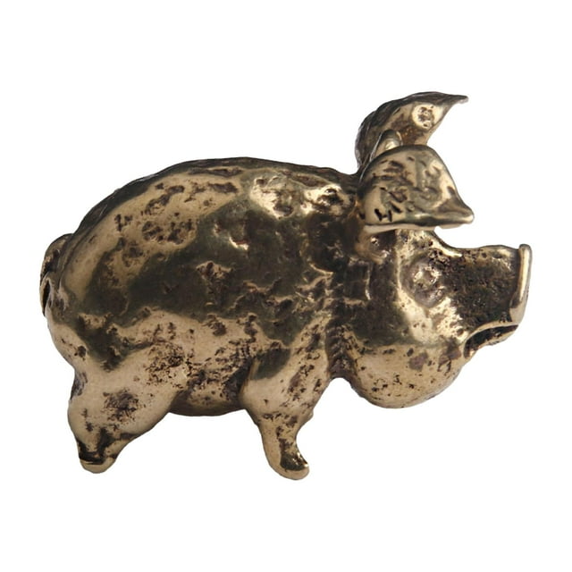 Abbracc Mini Brass Auspicious Pig Sculpture Cute for Side Table Collection Accessory